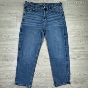 American Eagle Women's 90s Straight Jeans Medium Wash 14 Short Stretch Blue